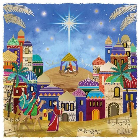 Night Christmas, Nativity Crafts, Christmas Nativity Scene, Embossed Cards, Wise Men, Holy Night, Silent Night, Christmas Illustration, Nativity Scene