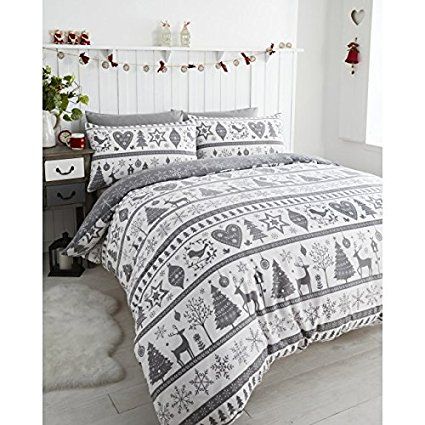 Noel Christmas Tree Snowflake Reversible Duvet Quilt Cover Bedding Set Grey - UK King / US Queen Christmas Duvet Cover, Christmas Duvet, Christmas Bedding Set, Super King Duvet Covers, Grey Duvet, King Duvet Cover Sets, Grey Christmas, King Size Duvet, Double Duvet Covers