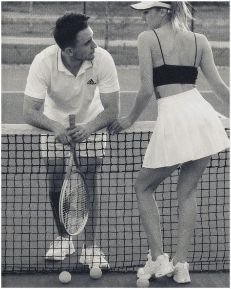 Tennis Photoshoot Ideas Couple, Tennis Court Engagement Photos, Tennis Couple Photoshoot, Tennis Couple, Pre Nup Photoshoot, Bride Makeup Natural, Tennis Court Photoshoot, Tennis Wedding, Country Club Aesthetic