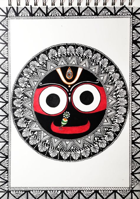 Jagannath Mandala Art, Jai Jagganath, Drawing Therapy, Jai Jagannath, Mandala Sketch, Rath Yatra, Crochet Beads, Easy Mandala, Lord Jagannath