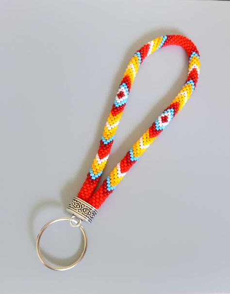 Beaded Wristlet Keychain Native, Native American Beaded Lanyards, Beaded Keychains Native American, Beaded Key Chains, Wristlet Lanyard, Beaded Wristlet Keychain, Native Regalia, Key Wristlet, Beaded Items