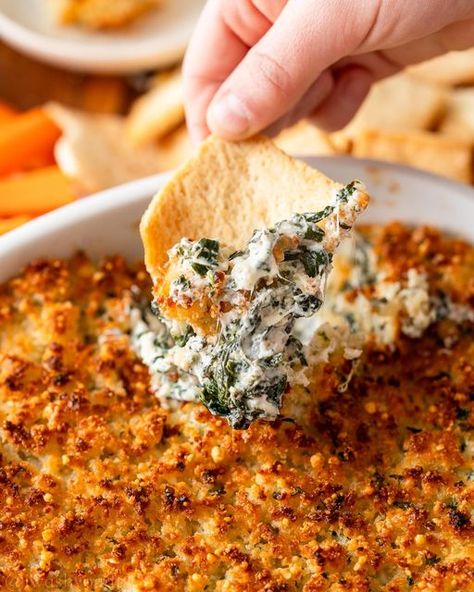 Shawn | Food Blogger on Instagram: "👉 Dive into this warm and cheesy Parmesan Crusted Spinach Dip! 😍 Serve this delicious concoction up with some pita chips, fresh cut veggies or crusty bread for the ULTIMATE in game day snacks! 🏈🔥 Comment "DIP" below and I'll send you a DM with a link to the recipe! 😘 You can also click the link in my bio to get to the recipe along with all the other deliciousness! 😉 https://iwashyoudry.com/parmesan-crusted-spinach-dip/" Parmesan Crusted Spinach Dip, Warm Spinach Dip, Feta Cheese Dip, Dip Party, Homemade Naan Bread, Spinach Dip Recipe, Artichoke Dip Recipe, White Dish, Game Day Snacks