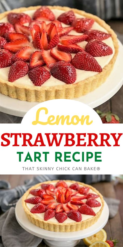 Luscious, easy to make Strawberry Lemon Tart made with lemon curd and whipped cream and topped with sweet, ripe berries. Beautiful and absolutely irresistible! Cabin Treats, Berries Tart, Chicken Cookies, Strawberry Tarts Recipe, Pizza Hamburger, Simple Cakes, Fruit Tart Recipe, Pies Recipes, Appetizer Dessert