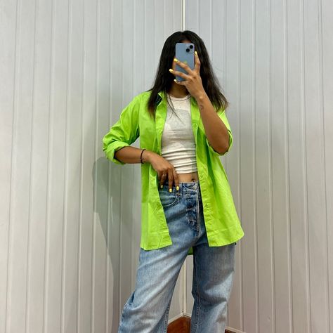 Green Oversized Shirt Bust - Upto 40 Length- 32 Price - ₹450 Free Shipping Dm to book Green Tee, Oversized Shirt, Bright Green, Free Shipping, Green, Quick Saves