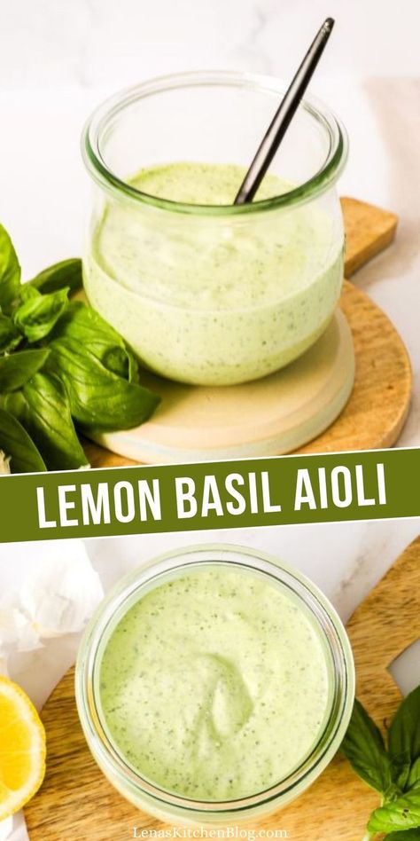 Basil Aioli Recipe, Basil Aioli, Aioli Sauce, Salsa Sauce, Aioli Recipe, Homemade Sauce Recipes, Basil Recipes, Condiment Recipes, Lemon Basil