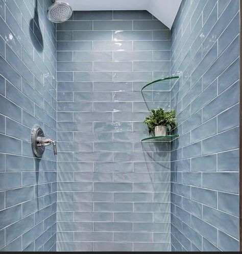 Aqua Blue Shower Tile, Blue Patterned Bathroom Tiles, Pale Blue Bathroom Tiles, Small Bathroom Fully Tiled, Light Blue Tiles Bathroom, Bathroom Wall Pattern, Blue Metro Tiles Bathroom, Light Blue Tile Bathroom Ideas, Shower Room Tiles Ideas