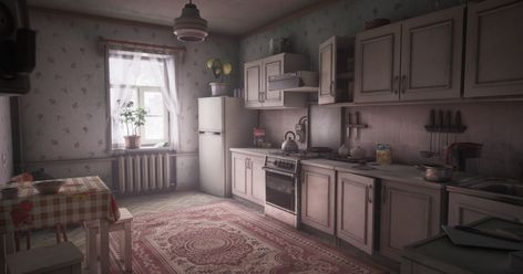 Mikhail Beresten discussed the level design from the upcoming game Relieve and told us about a post-Soviet-looking game environment. Russian Apartment, Russian Interiors, Kitchen Background, Add A Room, Aesthetic Apartment, Russian Culture, Game Environment, Level Design, Apartment Aesthetic