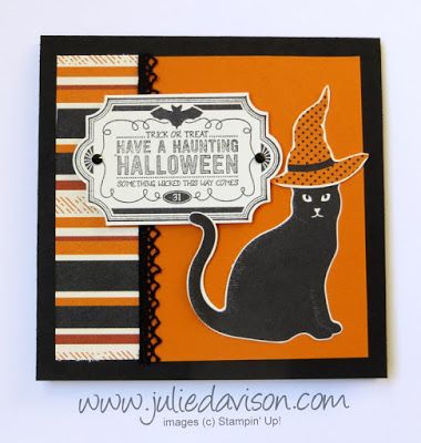 2017  Julie's Stamping Spot -- Stampin' Up! Project Ideas by Julie Davison Stampin Up Halloween, Mary Fish, Spooky Cat, Cards Halloween, Spooky Night, Carte Halloween, Halloween Cards Handmade, Love Halloween, Halloween Card