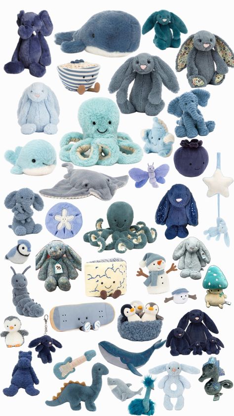 💙 Surf Room Decor, Ocean Room Decor, Jellycat Stuffed Animals, Vinyl Aesthetic, Blue Bunny, Cute Stuffed Animals, Kids Bedroom Decor, Ocean Animals, Christmas Wishlist