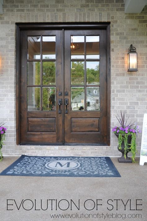 Stained double front doors Stained Front Door, Double Front Entry Doors, French Front Doors, Double Doors Exterior, Front Door Styles, Double Front Doors, Double Entry Doors, Door Inspiration, House Front Door