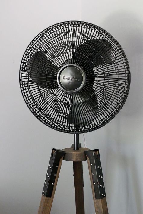 Industrial Tripod Fan DIY | From Bower Power Blog Industrial Diy Decoration, Industrial Diy Decoration Ideas, Diy Industrial Home Decor, Diy Tripod, Fan Diy, Industrial Diy, Industrial Home Design, Industrial Fan, Pedestal Fan