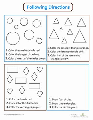 Got a little artist on your hands? Give her coloring time a little more educational value with this lesson in following directions! Follow Instructions Worksheet, Follow Instructions Activities For Kids, Follow Directions Worksheet Free, Following Instructions Activities Kids, Following Directions Activities For Prek, Follow Directions Worksheet, Following Directions Activities, Play Therapy Techniques, 1st Grade Worksheets