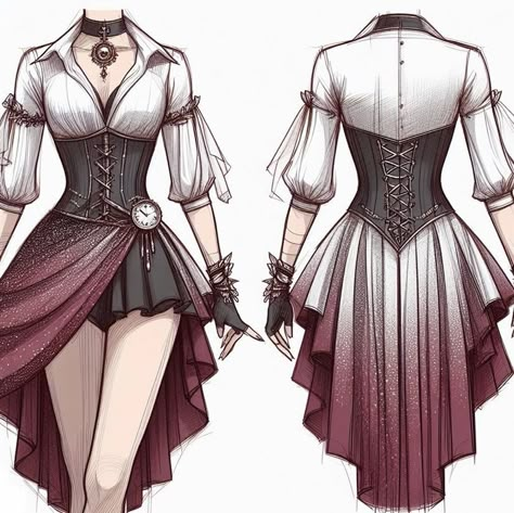 Prisvärda produkter på Temu, Gratis frakt för första beställningen till nya användare Pirate Dress Drawing, Anime Pirate Woman, Casual Outfits Drawing, Pirate Dress, Clothing Design Sketches, Diy Clothes Design, Fashion Sketches Dresses, Fandom Outfits, Fantasy Dresses