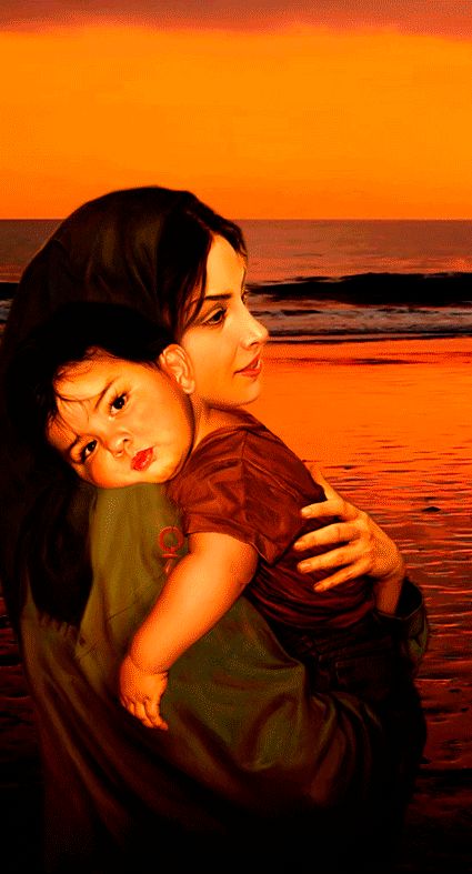 HAPPY  MOTHER'S  DAY  ♡♥♡ Mother And Baby Paintings, Mother And Child Drawing, Mother And Child Painting, Mother Daughter Art, Mother Painting, Mothers Day Gif, Mother Images, Mother Art, Baby Painting