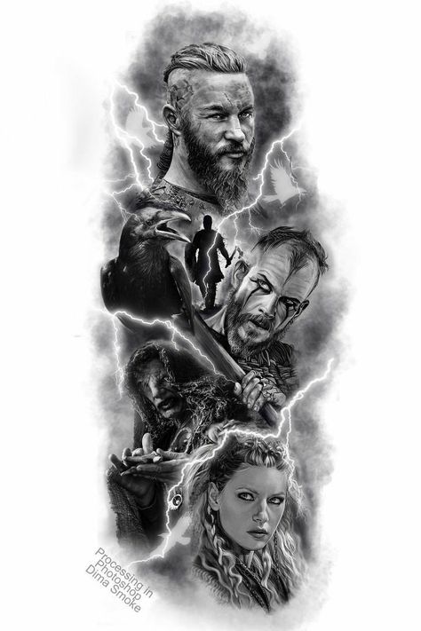 Ragnar Lothbrok Tattoo, Viking Drawings, Viking Tattoos For Men, Viking Warrior Tattoos, Norse Mythology Tattoo, Viking Tattoo Sleeve, Vikings Tattoo, Lion Tattoo Sleeves, Vikings Ragnar