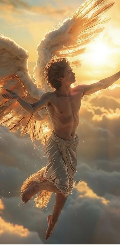 Men With Wings, Angels Falling, Man Angel, Winged Man, Falling Angels, Male Angel Aesthetic, Angel Boy, Gay Male Character Art, Angel Warrior Male