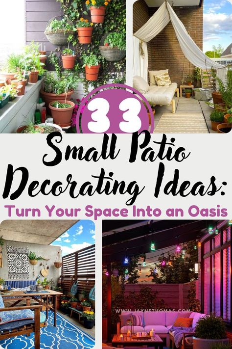 Ready to transform your small patio? These budget-friendly decorating ideas will turn your space into an outdoor oasis without spending a lot! Perfect for townhouses, back patios, and more. #smallpatioinspiration #budgetpatioideas #cheappatioideas Small Patio Decorating Ideas, Diy Seasonal Decor, Outdoor Decor Ideas, Small Patio Decor, Small Outdoor Patios, Patio Decor Ideas, Cheap Patio, Patio Inspiration, Budget Friendly Decor