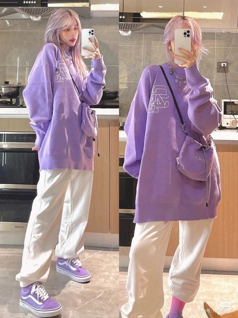 Outfit Ideas Tomboy, Purple Outfit Ideas, Fashion Outfits 2022, Outfits Colourful, Outfits Colorful, Purple Streetwear, Techwear Streetwear, Purple Outfits, Tomboy Outfits