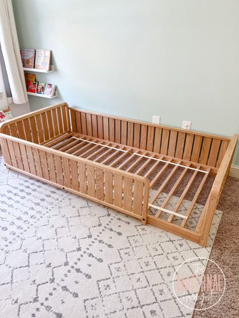 How to Create a Montessori Toddler Bedroom: A Step-by-Step Guide – The Maternal Hobbyist Montesorri Bedroom Toddler, Toddler Floor Bed Ideas, Double Floor Bed, One Year Old Room, Small Toddler Rooms, Diy Floor Bed, Floor Bed Toddler, Montessori Toddler Bedroom, Rocking Bed