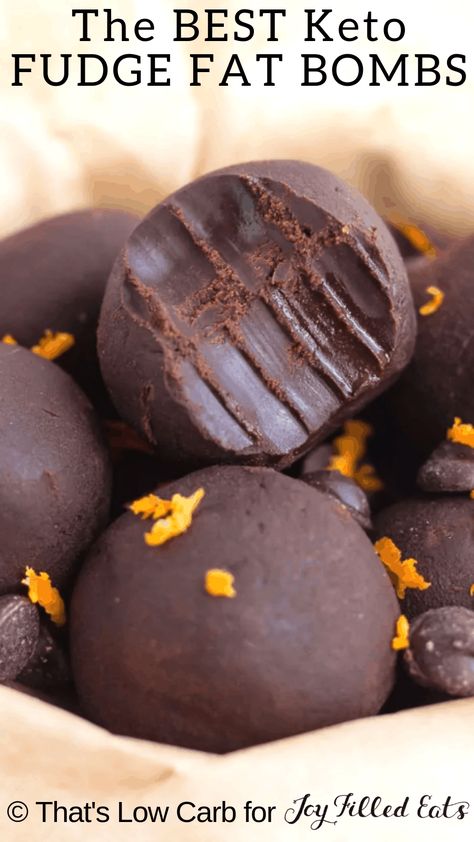 Orange Fudge Fat Bombs - Low Carb, Keto, Gluten-Free, Grain-Free, THM S, Sugar-Free - These amazing Orange Fudge Fat Bombs are made with just a few simple ingredients but will satisfy all those chocolate cravings. #lowcarb #lowcarbrecipes #lowcarbdiet #keto #ketorecipes #ketodiet #thm #trimhealthymama #glutenfree #grainfree #glutenfreerecipes #recipes #desserts #dessertrecipes #chocolate #fatbombs #ketodessert #lowcarbdessert #snacks #ketosnacks Orange Fudge, Desserts Keto, Postre Keto, Fat Bomb, Joy Filled Eats, Keto Friendly Desserts, Fat Bomb Recipe, Low Carb Dessert, Keto Brownies