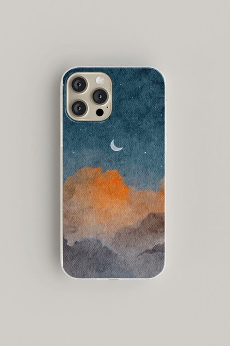 Moon Phone Cases For iPhone 14 Pro 13 Pro Max 12 Samsung S S23 S22 Watercolor Design Phone Case Stars Sky Clouds Phone Case Clear Case 😍 💛 Cloud Phone, Case Ideas, Sky Painting, Star Sky, Sky And Clouds, Sky Clouds, Clear Case, Watercolor Design, Clear Cases