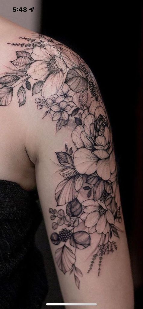 Floral Tattoo Design Sleeve, Minimalist Flower Tattoos, Minimalist Floral Tattoo, Flower Tattoos Minimalist, Minimalist Flower Tattoo, Half Sleeve Tattoo Upper Arm, Landscape Tattoos, Floral Arm Tattoo, Unique Half Sleeve Tattoos