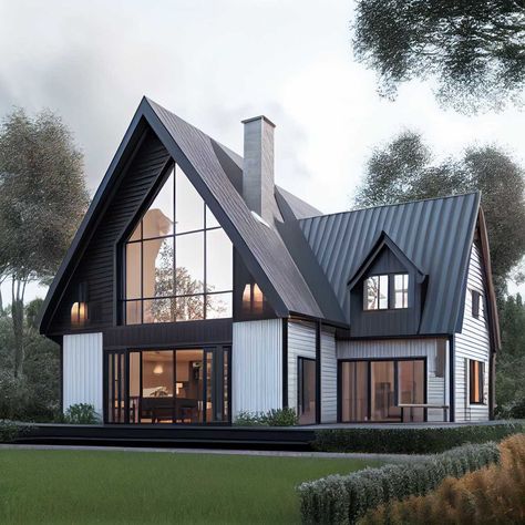 Houses With Attic Exterior, Gable Roof House Design, Front Gable House, Modern House With Gable Roof, High Pitch Roof Houses, Two Story Cottage Exterior, Double Gable House, Gable And Valley Roof, Dutch Gable Roof Design