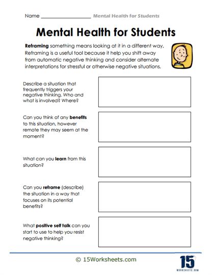 Free Worksheets For Mental Health, Negative Thoughts Worksheet, Worksheets For Mental Health, Thoughts Worksheet, Reframing Negative Thoughts, Holiday Science, Kindergarten Social Studies, Mental Health Activities