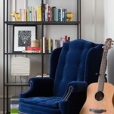 Bachelor Pad Interior Design, Ikea Vittsjo, Velvet Wingback Chair, Blue Velvet Chairs, Poltrona Vintage, Velvet Chair, Blue Chair, Wingback Chair, Blue Velvet