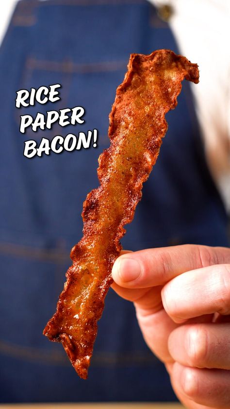 Rice Paper Bacon - Thee Burger Dude Rice Paper Bacon, Vegan Bacon Recipe, Rice Paper Recipes, Vegan Bacon Bits, Vegan Meat Recipe, Cheap Vegan, Vegan Bacon, Meatless Main Dishes, Bacon Recipes