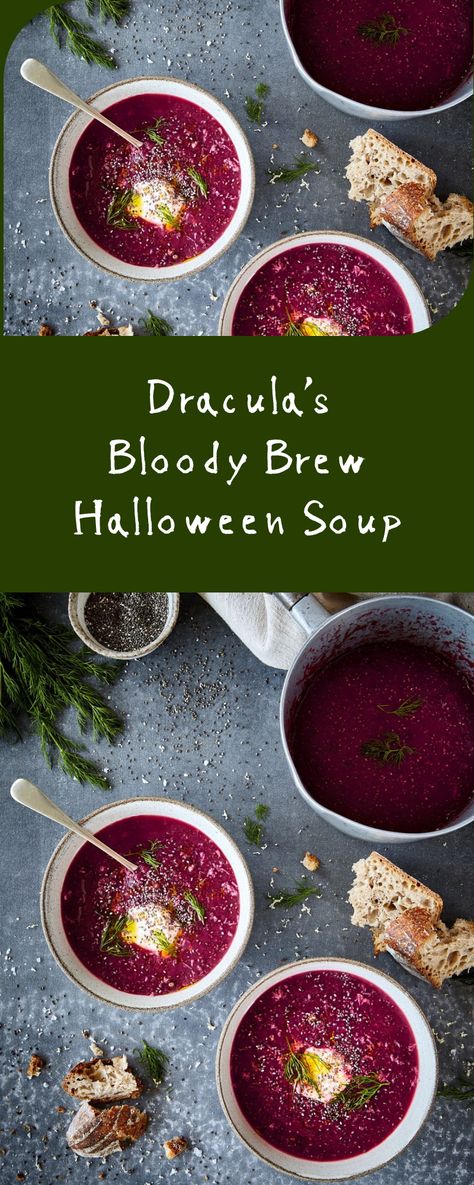 Spooky Soup Ideas, Spooky Soup Recipes, Halloween Soups Ideas, Halloween Healthy Recipes, Halloween Recipes Healthy, Halloween Soup Recipes, Halloween Soup Ideas, Vampire Recipes, Gothic Recipes