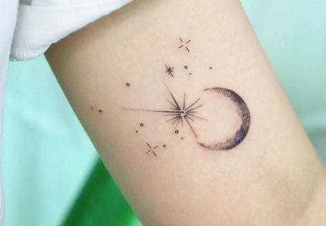 Shooting Star Tattoo Designs, Shooting Star Tattoo, Tattoos And Meanings, Moon Tattoos, Planet Tattoos, Galaxy Tattoo, Star Tattoo Designs, Tasteful Tattoos, Star Tattoo