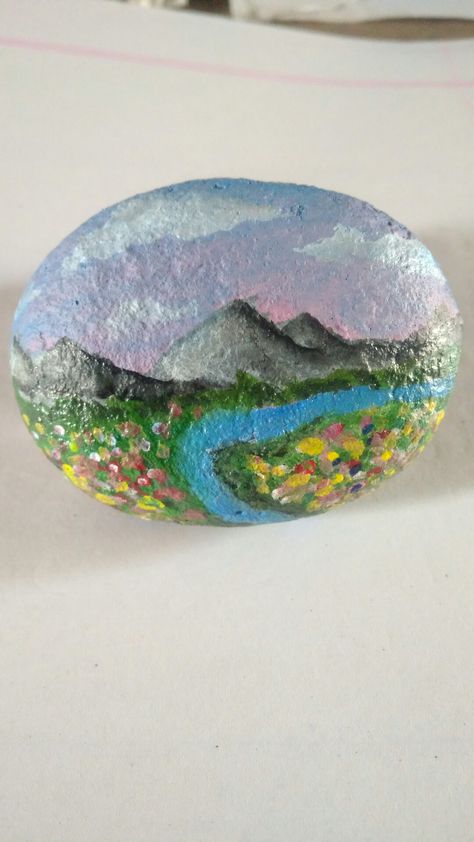 Painted Rock Mountain, Mountain Rock, Mountain Painting, Stone Art Painting, Mountain Scene, Rock Painting Art, Mountain Paintings, Stone Rocks, Stone Art