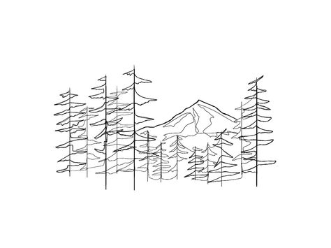 Continuous line drawing of Mt. Hood in Portland, OR Mountain Range Line Art, Mt Hood Drawing, Continuous Line Drawing Tattoo, Continuous Line Drawings, Mt Hood Tattoo, Forest Line Drawing, Line Drawing Mountain, Drawing Hood, Landscape Line Drawing