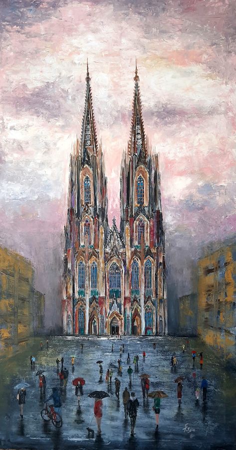 Cathedral Painting, Clay Cafe, Cologne Cathedral, Landscape Art, Oil Paintings, Oil On Canvas, Painting Ideas, Art Photography, Art Ideas