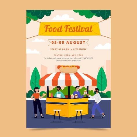 Free vector hand drawn flat food festiva... | Free Vector #Freepik #freevector #tasty-food #food-festival #delicious #tasty Food Festival Poster, Festival Illustration, Poster Template Free, Festival Poster, Food Stall, Event Food, Festival Posters, Event Ideas, Color Pencil Drawing