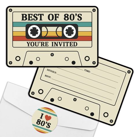 PRICES MAY VARY. 80's Throwback Party Invitation Sets: There are 15 cassette tape shaped invitation cards, 15 premium white envelopes and 15 matching envelope seal stickers in this package. These beautiful invitations will make your party the talk of town and make the guests excited to come and participate. Quality Party Supplies: The party invitation cards are made of high quality card paper, durable and environmentally friendly, easy for you to write on. Envelopes are high quality white envelo 80s Birthday Party Theme Invitations, Cassette Tape Invitations, 80s Party Invitations, 80s Birthday Parties, Throwback Party, 60th Bday, 40th Birthday Invitations, Birthday Party Celebration, 80s Party