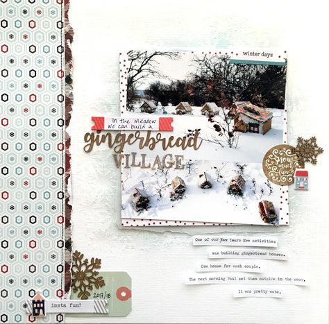 House Scrapbook, Multi Photo Layouts, Christmas Scrapbook Layouts, Christmas Scrapbooking, Stencil Stickers, Photo Layout, Gingerbread Village, Planner Art, Printmaking Art