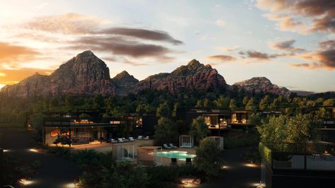 Ambiente: A Landscape Hotel, Sedona to Open Fall 2021 Sedona Landscape, Landscape Hotel, Poolside Lounge, Elegant Minimalism, Hotel Amenities, Rooftop Deck, Sedona Arizona, Luxury Bath, Dark Skies