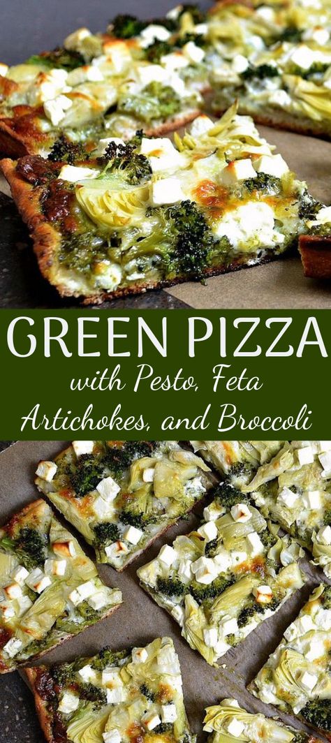 Pizza With Pesto, Broccoli Healthy, Vegetarian Pizza Recipe, Green Pizza, Dinner Vegetarian, Pesto Pizza, Vegetarian Pizza, Pizza Recipes Homemade, Pizza Hut