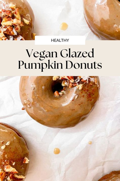 pumpkin donuts on white parchment paper Vegan Pumpkin Donut Recipe, Vegan Pumpkin Donuts Baked, Healthy Donut Glaze, Vegan Donuts Baked, Homemade Pumpkin Spice Mix, Baking Pastries, Vegan Donut Recipe, Pumpkin Donuts Recipe, Pumpkin Donut