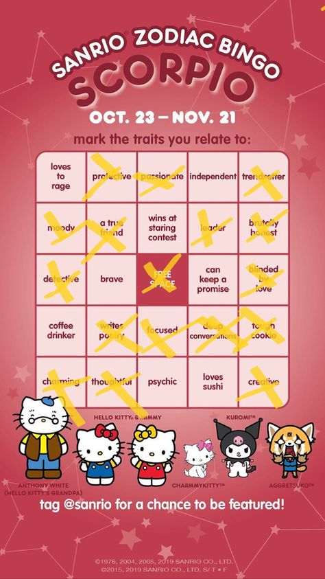 Sanrio Zodiac, Bingo, Zodiac Sign, Zodiac Signs, Hello Kitty