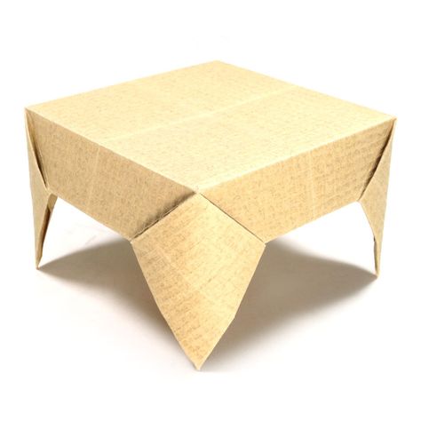 How to make a square origami table (http://www.origami-make.org/origami-table-square.php) Origami Furniture, Origami Table, Origami Models, Fairy Furniture, Origami Paper Art, Paper Origami, How To Make Origami, Origami Instructions, Origami Box