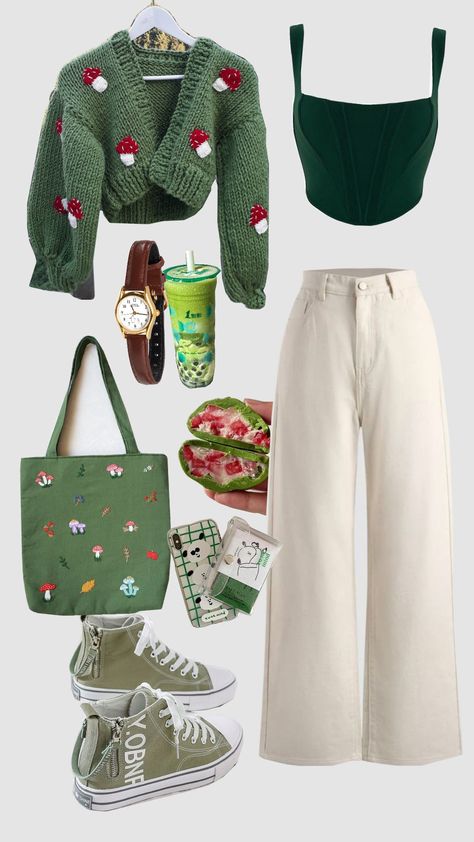 🌿 #matcha #green #greenaesthethic Green Themed Outfits, Matcha Green Outfit, Green Top Outfit Ideas, Dentist Outfit, Cute Green Outfits, Outfit Ideas Green, Green Top Outfit, Outfit Uni, Matcha Girl