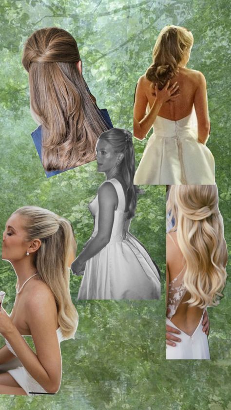 Half up half down wedding bridal hair Wedding Hair Front Pieces Pulled Back, Blonde Wedding Hair Half Up Half Down, Bouncy Half Up Half Down, Pulled Back Bridal Hair, Bridal Hair Off Shoulder Dress, Party Pony Wedding Hair, Happy Up Half Down Wedding Hair, Bridal Hair Strapless Dress Hairstyles, Clean Half Up Half Down Hair