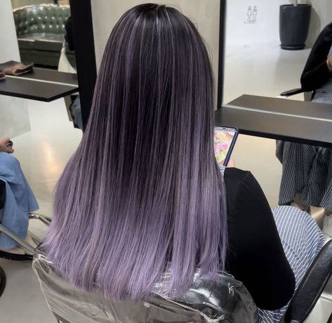 Dark Cool Toned Hair, Pastel Purple Balayage, Asian Purple Hair Balayage, Purple Hair Subtle, Hidden Purple Hair Color, Subtle Violet Hair, Pastel Purple Balayage Black Hair, Creepypasta Cosplay, Peekaboo Hair Colors