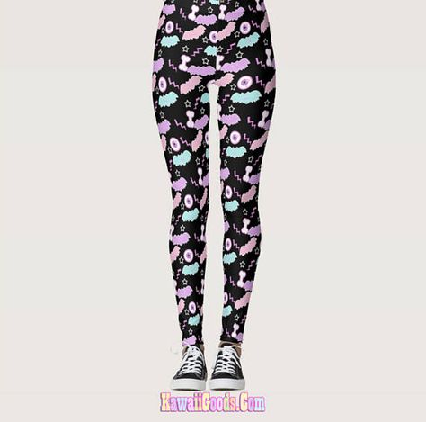 Pastel Goth Pants, Kawaii Leggings, 2010s Pastel Goth, Summer Goth Outfits, Pastel Goth Leggings, Pastel Goth Sweatshirts & Hoodies, Goth Leggings, Frozen Birthday Shirt, Creepy Cute Fashion