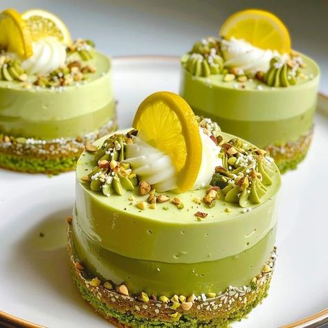 Lemon Mousse Cake Recipe, Sphere Desserts, Pistachio Cheesecake Recipe, Pistachio Mousse, Lemon Mousse Cake, Lemon Macaroons, Chess Cake, Pistachio Cheesecake, Mini Dessert Recipes