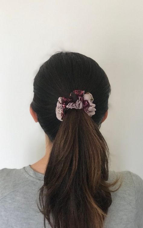 Pure silk polka dot and  womens hair scrunchy/scrunchies/ponytail holder/hair bun holder/dark red Scrunchies Hairstyle, Ponytail Scrunchie, Scrunchie Ponytail, Bun Holder, Womens Hair, Hair Up Styles, Hair Bun, Very Long Hair, Ponytail Holder