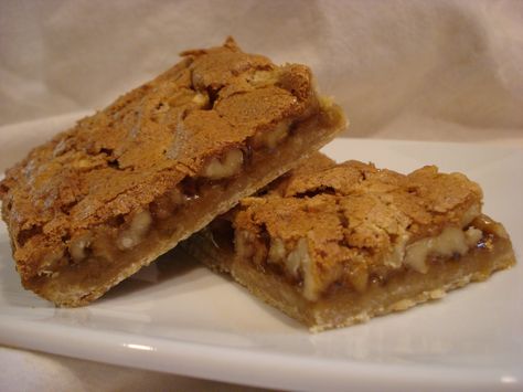 The Cookie Scoop: Walnut Bars an old fashioned iowan recipe Walnut Recipes Dessert, Black Walnuts Recipes, Walnut Bars, Crockpot Candy Recipes, Jam Bars, Honey Walnut, Walnut Recipes, Square Recipes, Dessert Bar Recipe